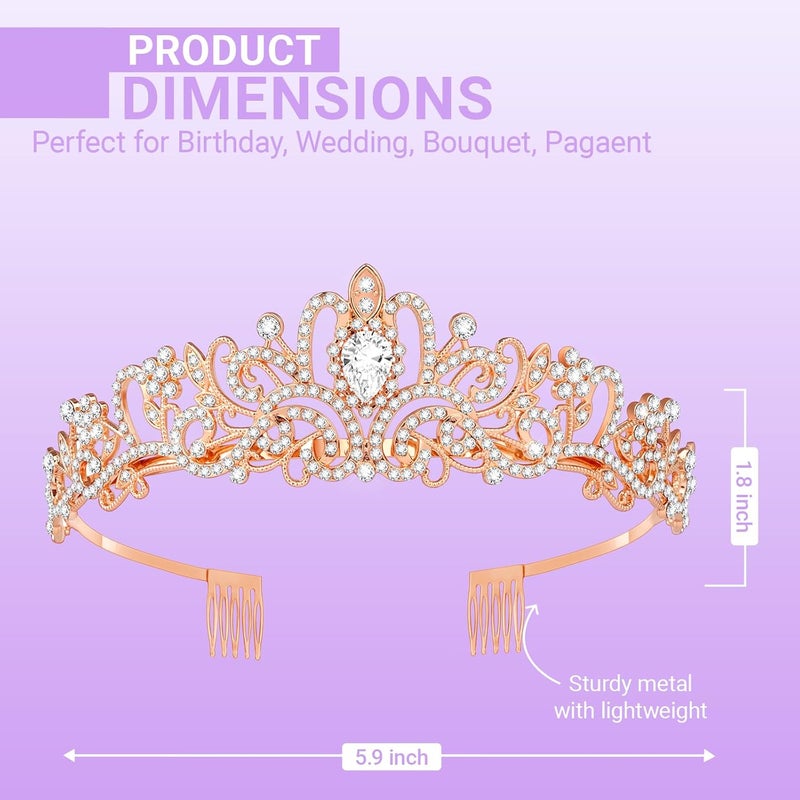 Queenship Tiara Crown for Women, Queen Tiara for Birthday Prom Bridal Party Custome Rose - Image 2